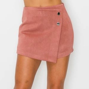 Dark Mauve Button Accented Asymmetrical Mini Skort Size Small